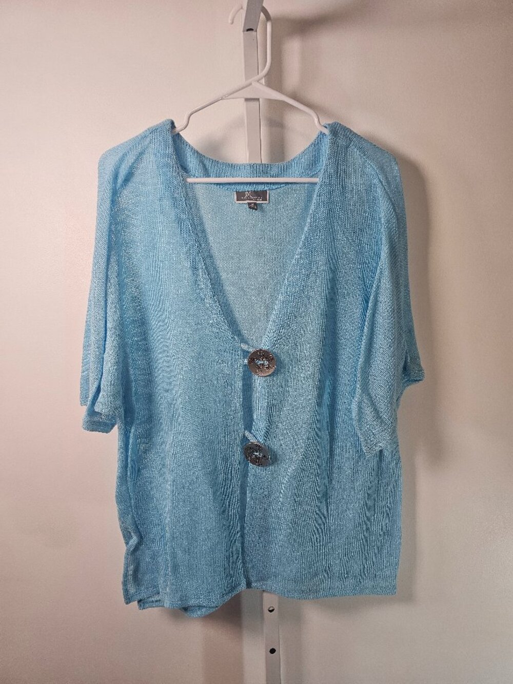 JM Collection Cardigan Blue Short Sleeves Minimalist Lagenlook 2X